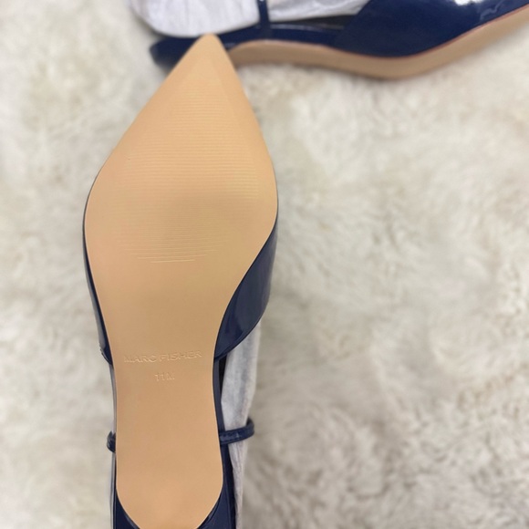 Marc Fisher Navy Patent Pointed Slingback Heels - Picture 5 of 5